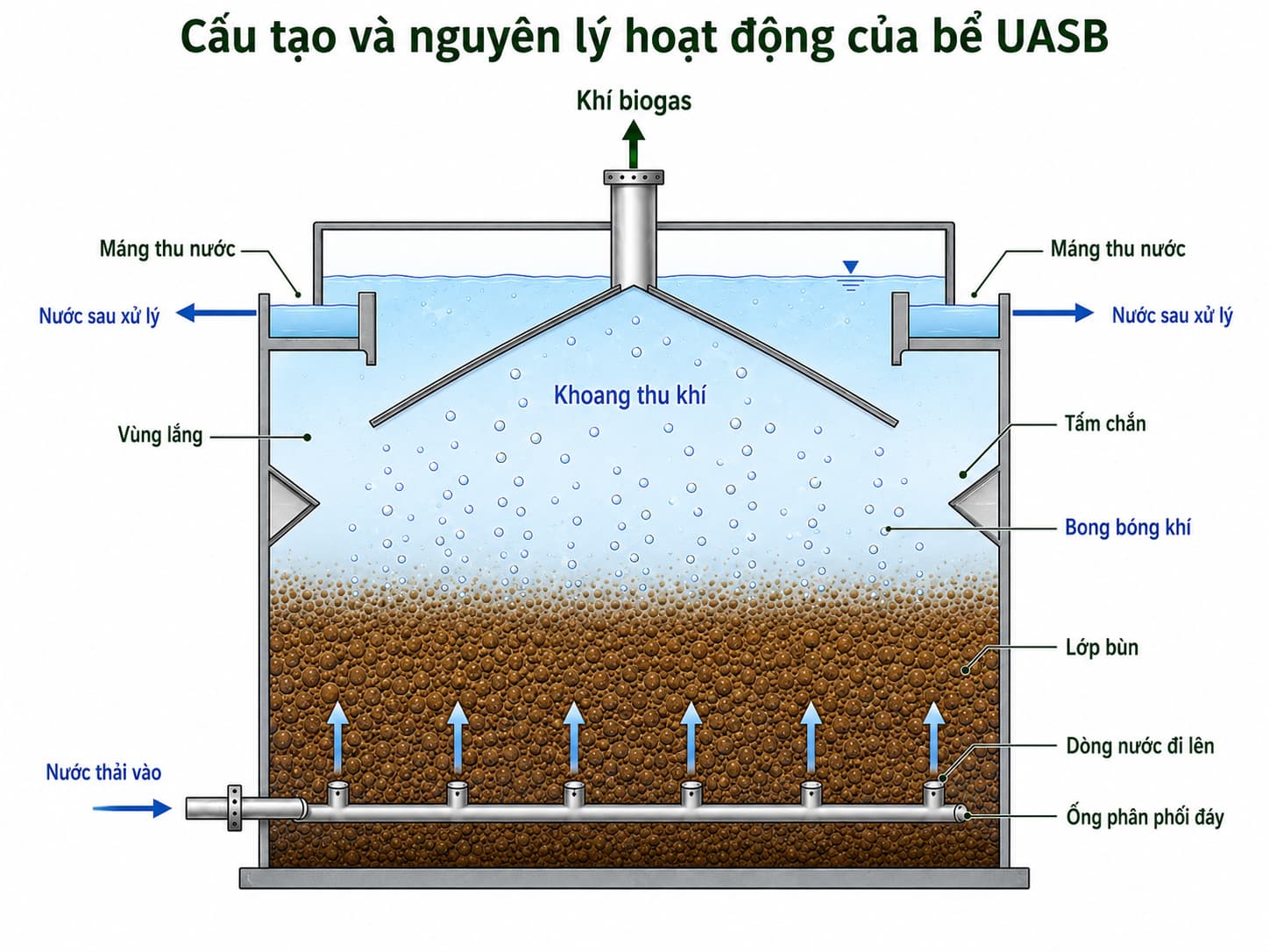 Cấu tạo và nguyên lý hoạt động của bể UASB