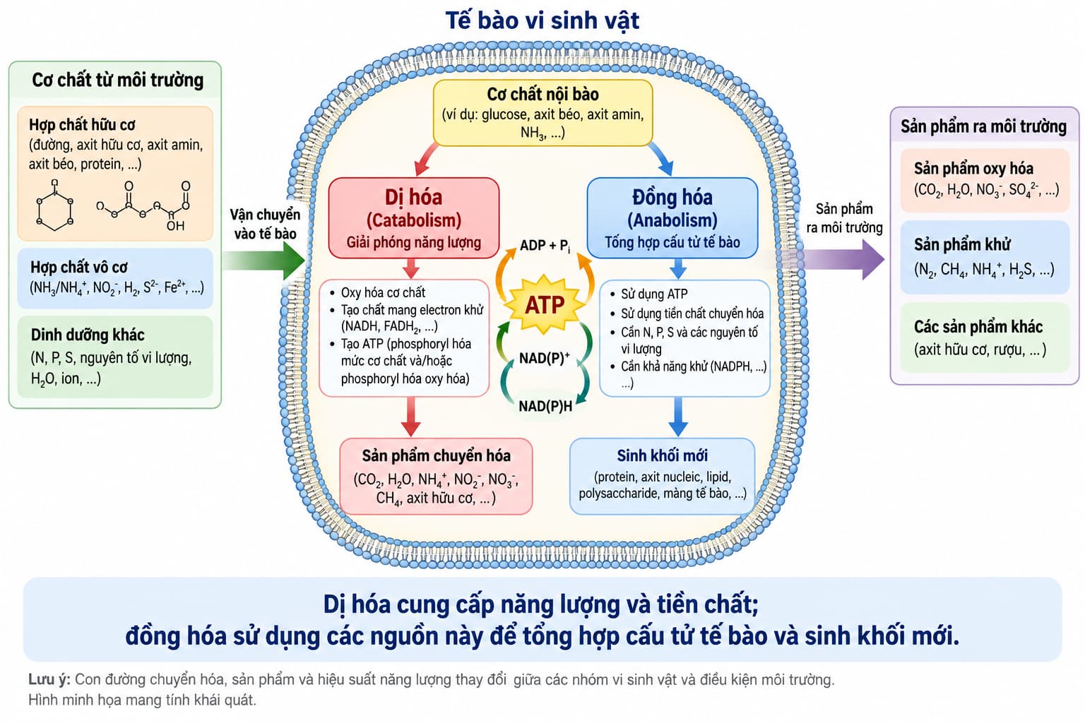 Mối quan hệ giữa dị hóa và đồng hóa trong tế bào vi sinh vật