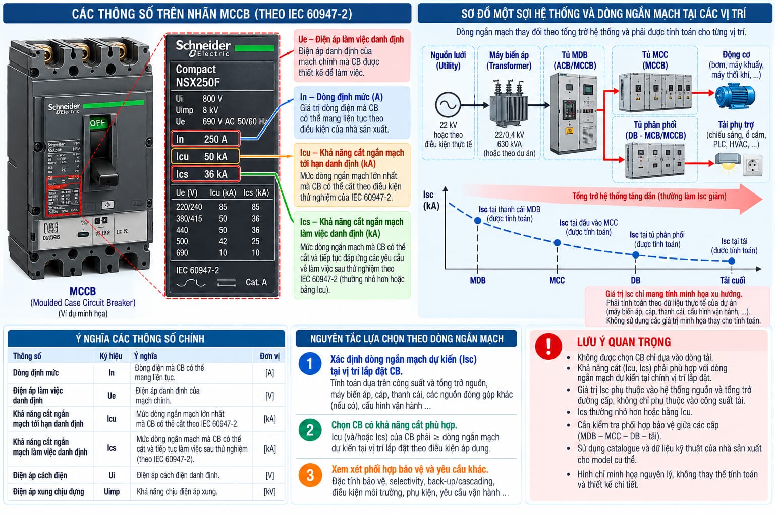 Các thông số dòng định mức và khả năng cắt ngắn mạch khi lựa chọn MCCB