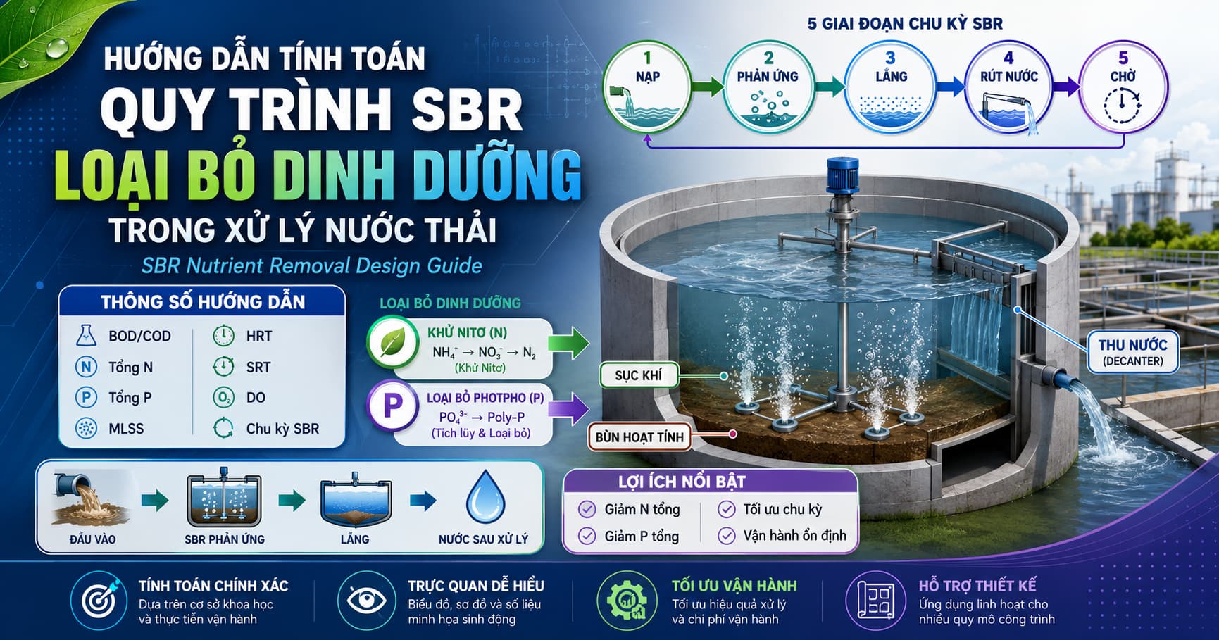 Hướng dẫn chi tiết tính toán quy trình SBR cho loại bỏ dinh dưỡng trong nước thải