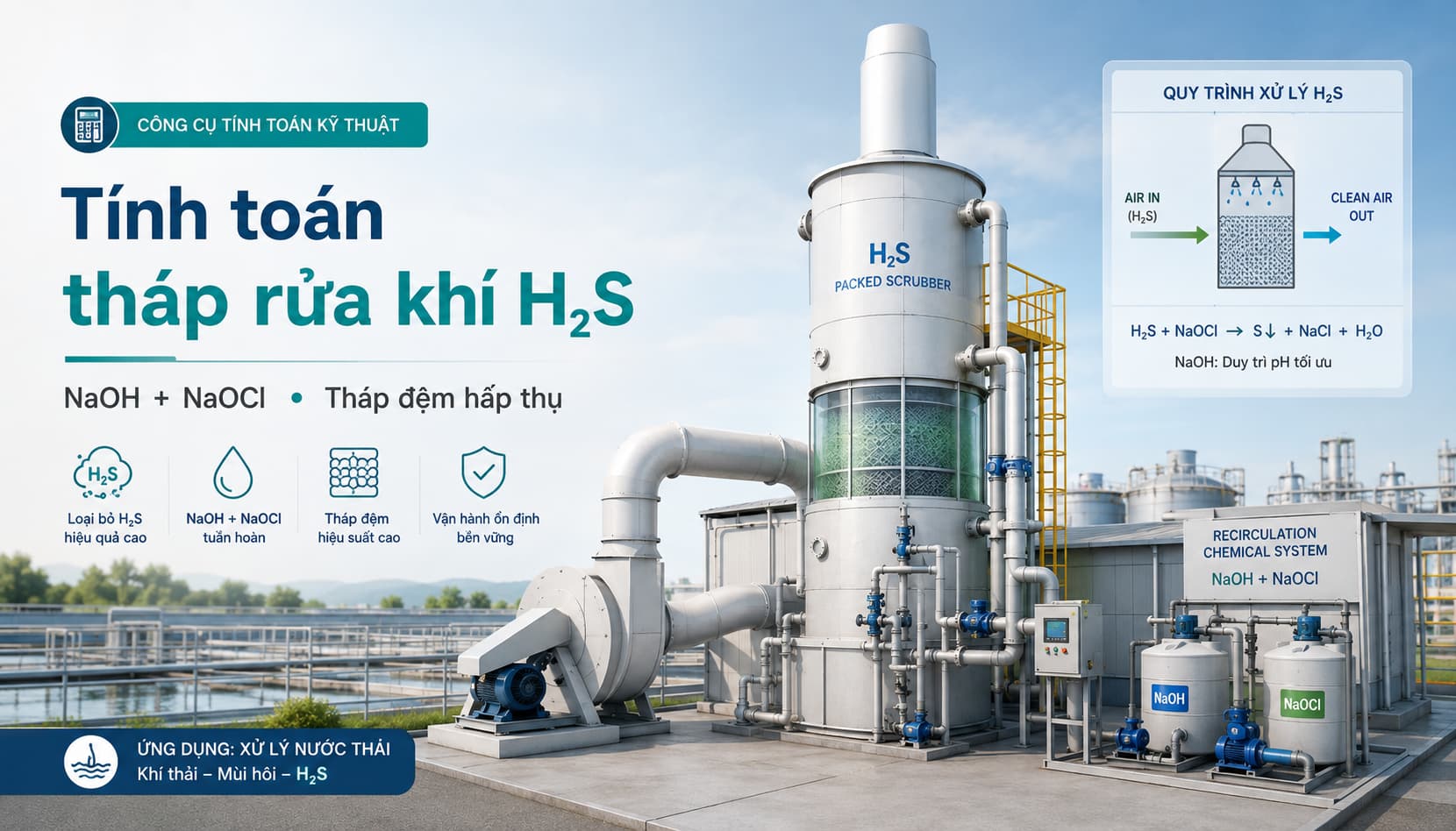 Tính toán tháp hấp thụ khí H₂S bằng NaOH, NaOCl